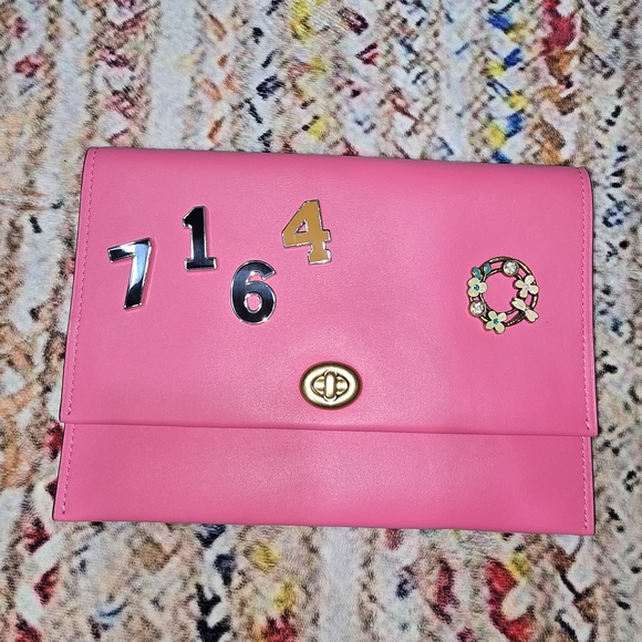 Coach Pink Turnlock Clutch with Number Accents